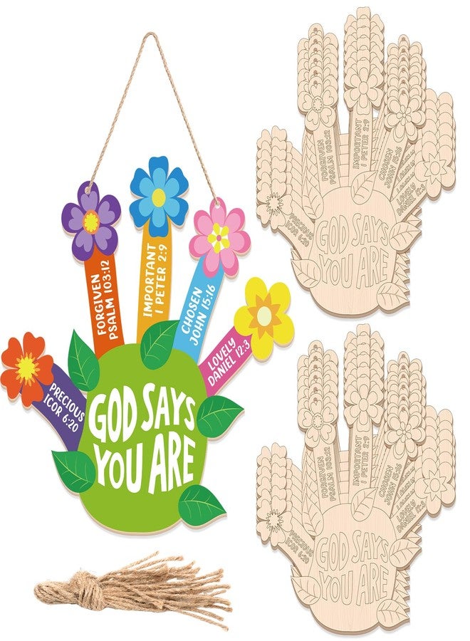 CHUNNIN 12 Set Sunday School Craft Kit God Says You are DIY Handprint Flower Craft Christian Wooden Pot Painting Coloring Kit DIY Activities Religious Bible Gift with String for Classroom Church Home - Image 1